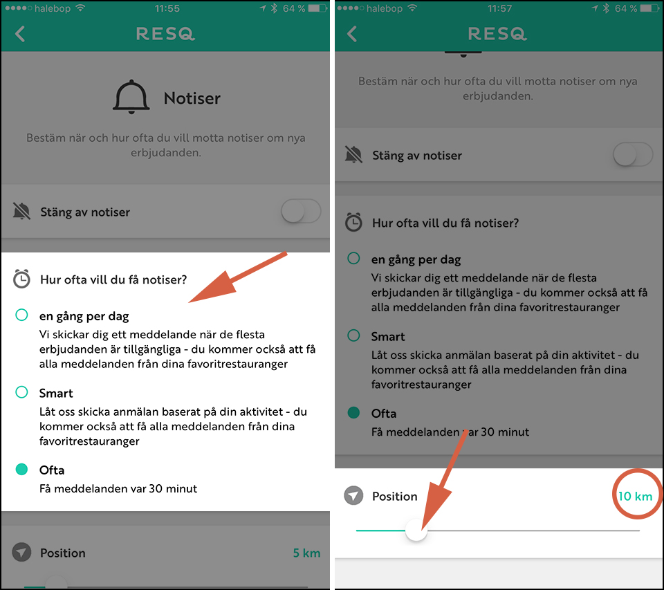 ResQ Club App notiser stänga av 
